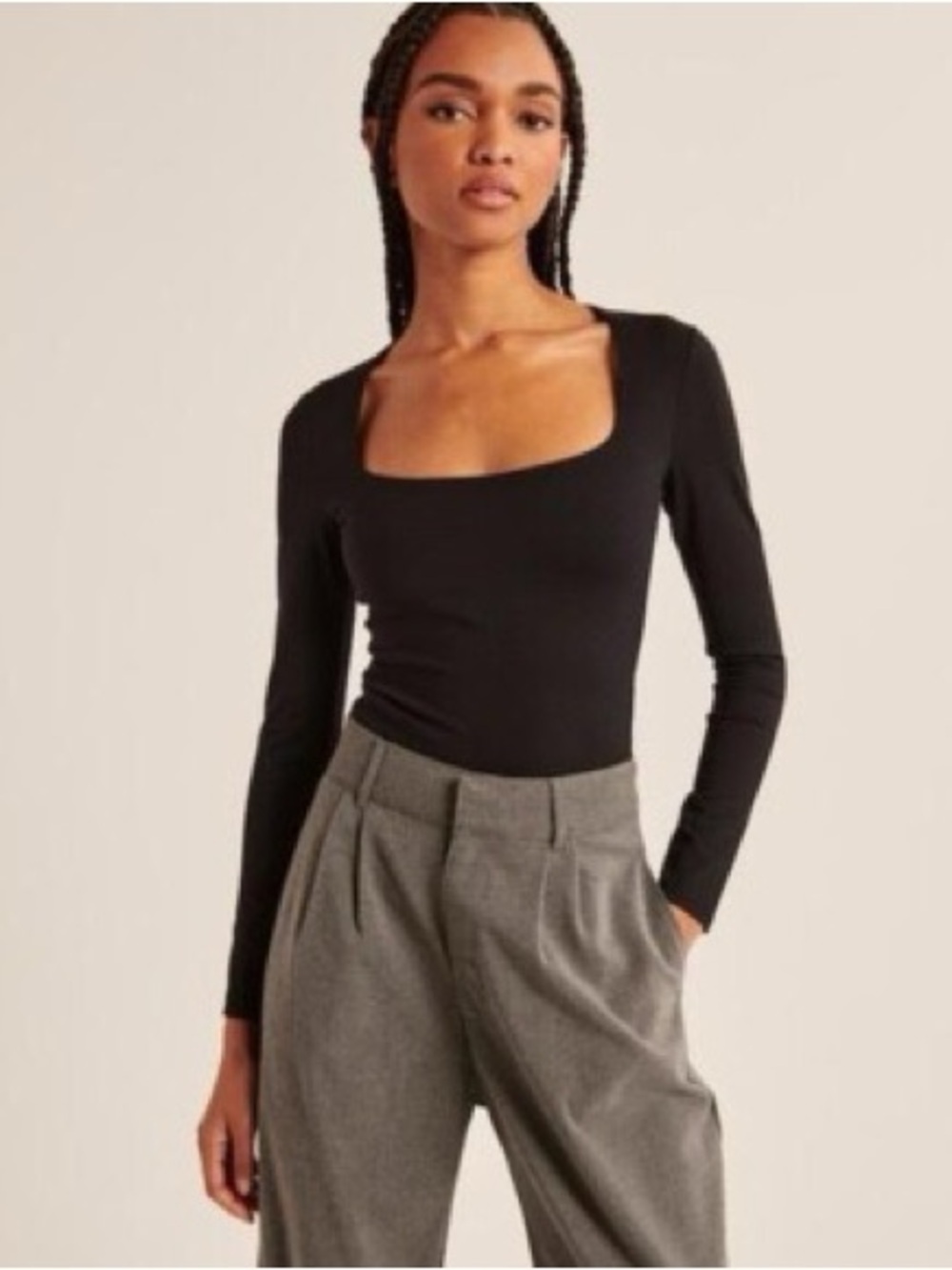 A and f Abercrombie and fitch s small Square Neck Long-Sleeve bodysuit Black